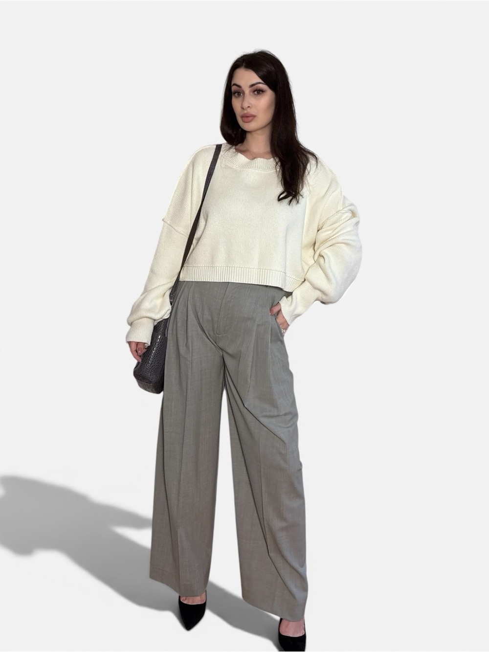 Free People Oversized Cropped Ivory Sweater
